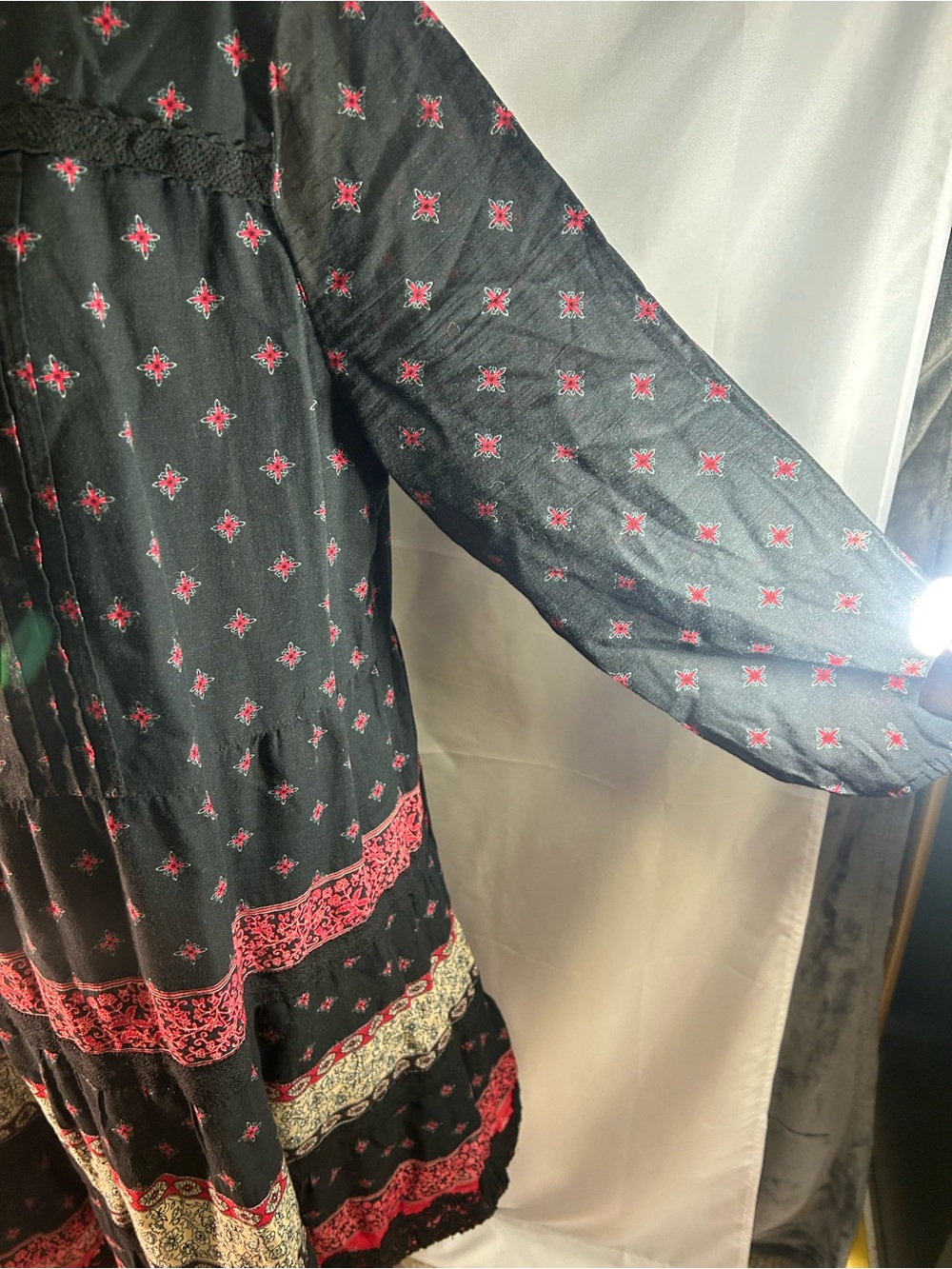 J. Jill Black Tiered Dress with Red and Tan Border Print - Picture 5 of 7